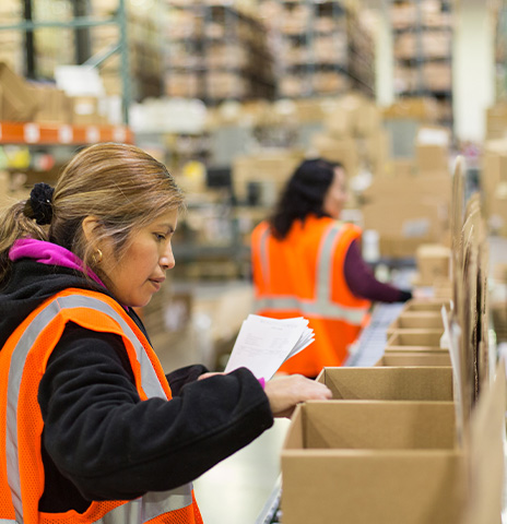 insourced warehouse workers checking labels