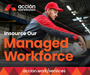 Managed Workforce graphic with worker wearing red